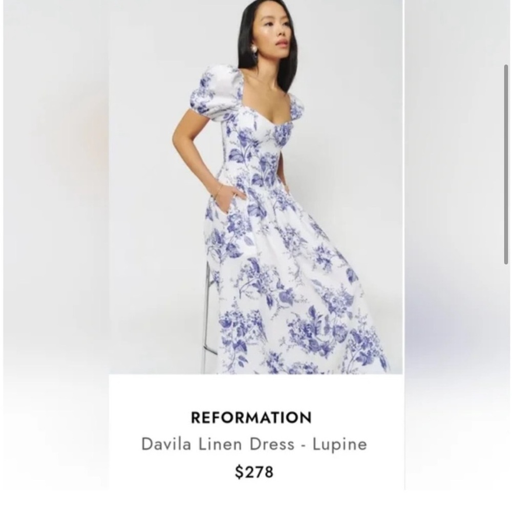 Reformation Blue and White Floral Dress